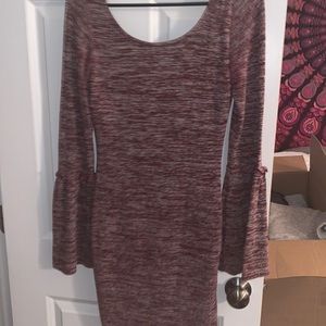 Maroon/purple colored dress with flared sleeves